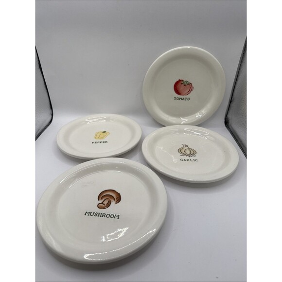 Pottery Barn Outlet Set of 4 Appetizer Snack Dessert Plates Vegetable Images - Picture 1 of 10